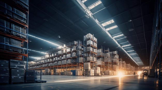 Warehouse with high shelves