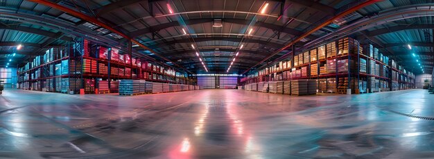 a warehouse with a large warehouse with many shelves of books on the floor