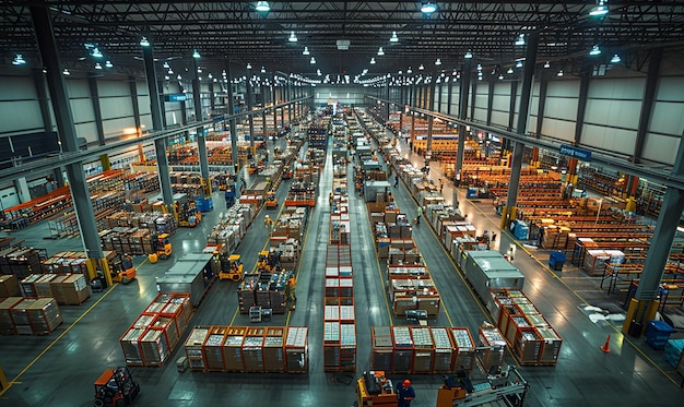 a warehouse with a lot of boxes in it that are in a warehouse