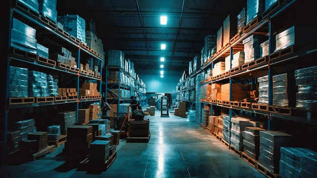 A warehouse with various kinds of supplies waiting in shelves