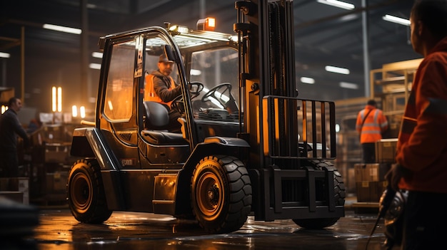 warehouse worker in a forklift