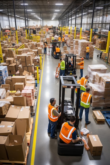 Warehouse workers in a busy warehouse