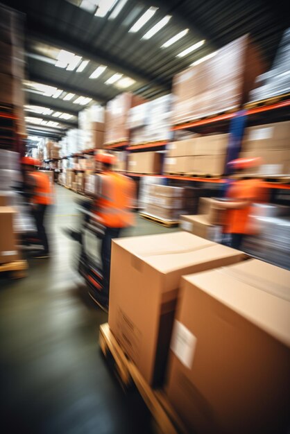 Warehouse workers in motion blur