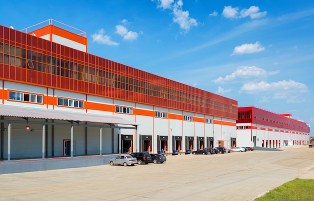 Warehouses on a background of blue sky