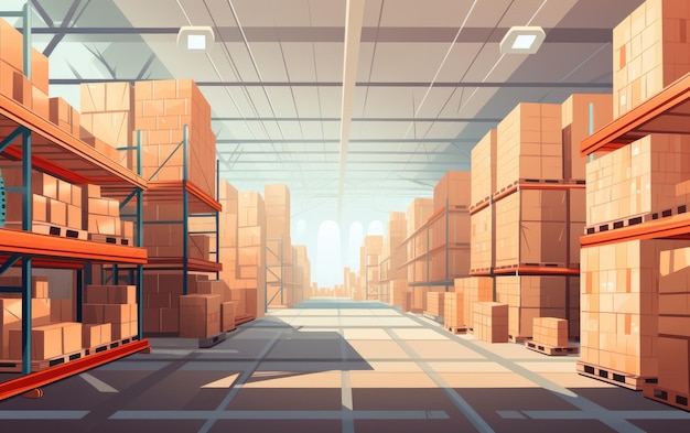 Warehousing Wonders Rows of Shelves Generative AI