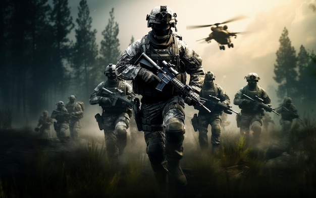 warfare soldiers moving forward with team Generative AI