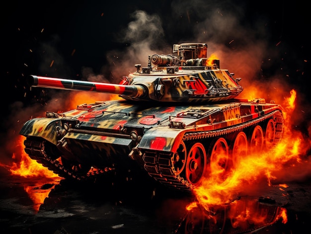 Photo warfire green camo army tank with fictive design military illustration