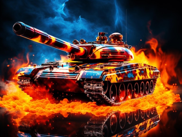 Photo warfire green camo army tank with fictive design military illustration