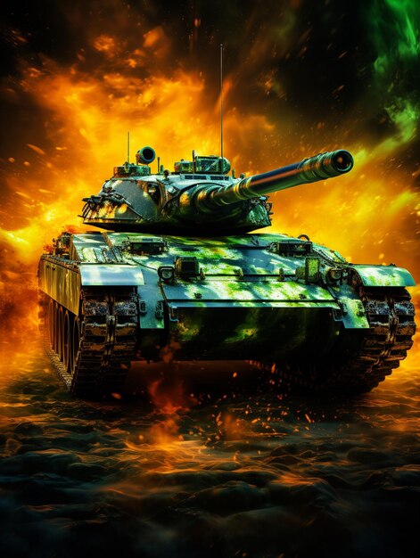 Photo warfire green camo army tank with fictive design military illustration