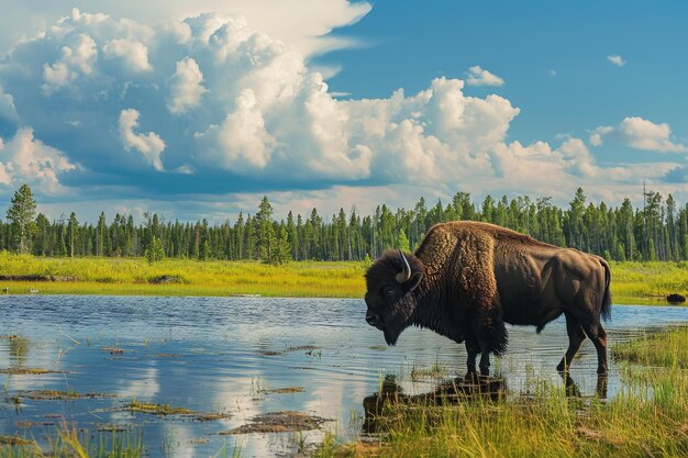 Photo warm american bison summer generate ai