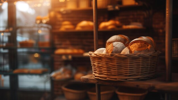 Warm bakery with an assortment of freshly baked bread