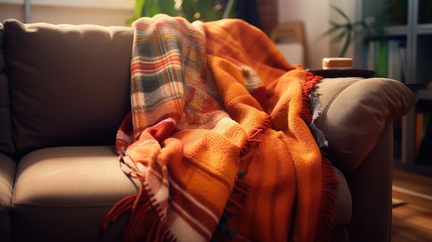 A warm blanket draped over a couch