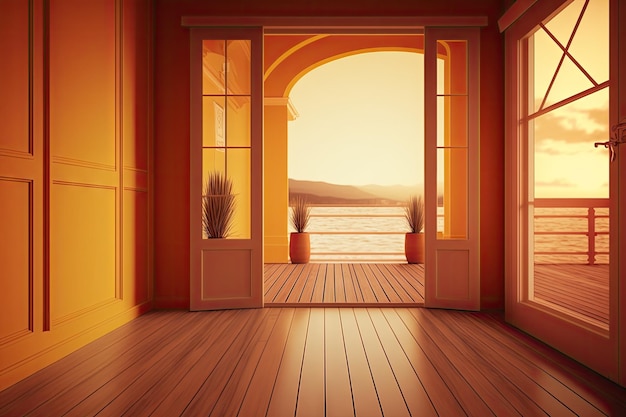 Warm color of home interior background and deck