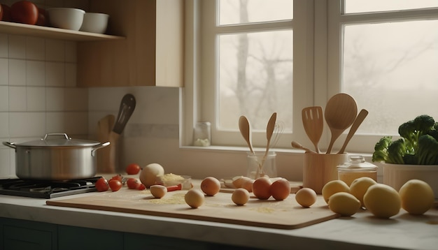 Foto colore caldo cucina interior design cucina interno cucina con frutta