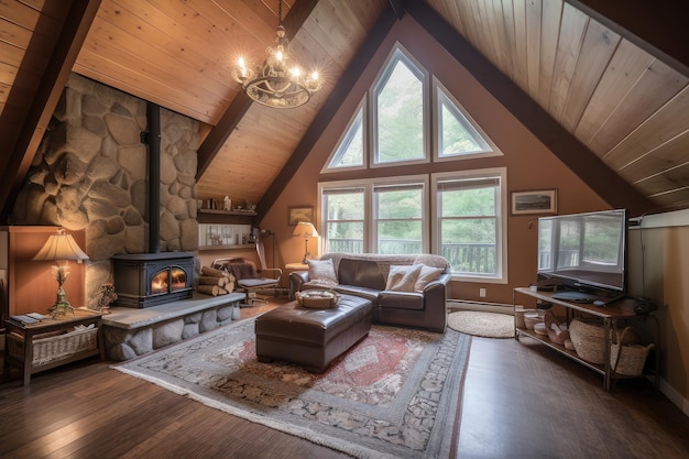 Warm and cozy cottage with fireplace vaulted ceiling and natural light
