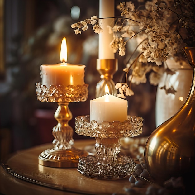 Теплый уютный интерьер дома с горящими свечами послеобеденное украшение комнаты творческое оформление декора