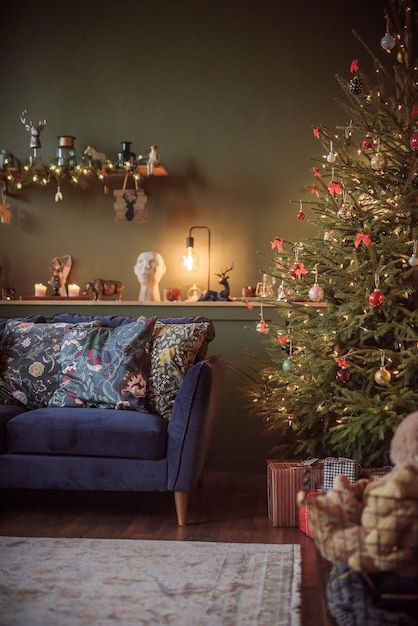 Photo warm an cozy room decorated for christmas holidays