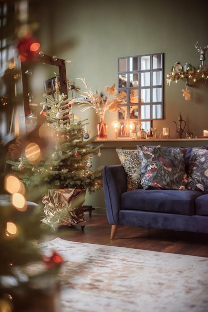 Photo warm an cozy room decorated for christmas holidays