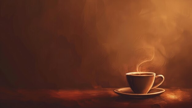 warm cup of coffee on brown background