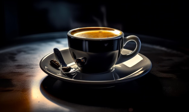 A Warm Cup of Coffee on a Delicate Porcelain Saucer A cup of coffee sitting on top of a saucer