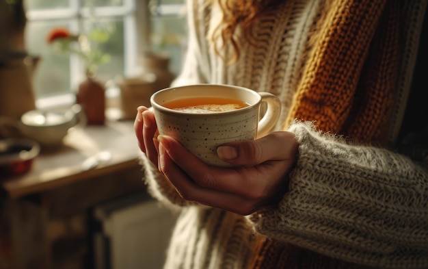 暖かい 手 に 持っ て いる 温かい コーヒー