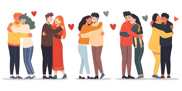 Photo warm embrace of friendship and of smiling characters showing care and support