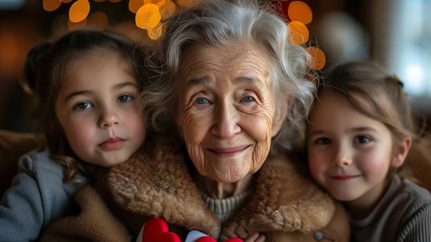 사진 따뜻 한 포옹 할아버지, 할머니, 손자, 손녀 들 과 함께 사랑 의 순간 을 나누는 것