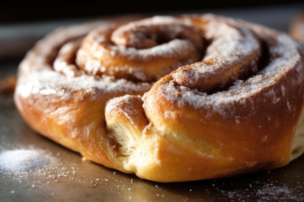 Warm en smeuïg kaneelbroodje met een snufje poedersuiker