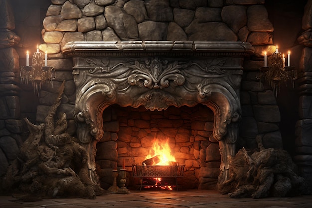 Warm Fireplace Generative ai