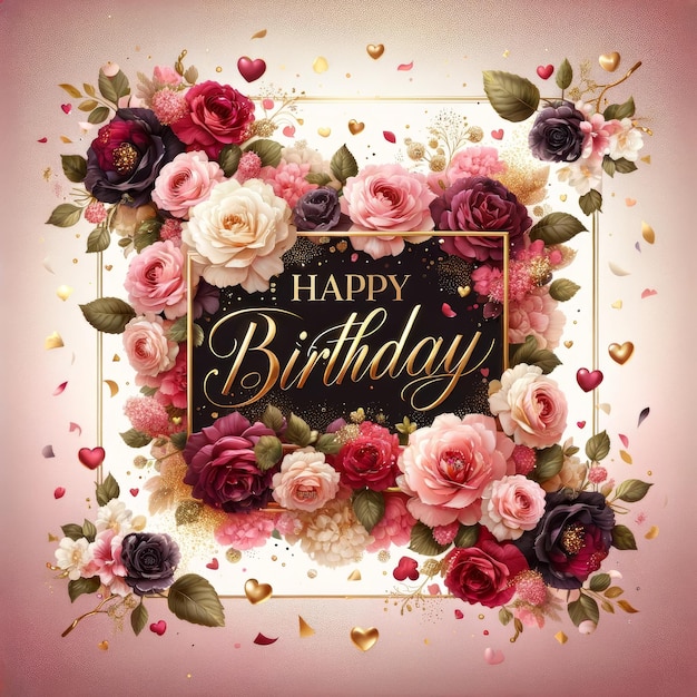 Warm Floral Happy Birthday Card with Sparkles