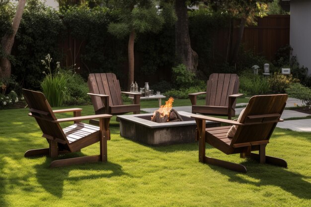 Warm Four chair fireplace pit Garden outdoor Generate Ai