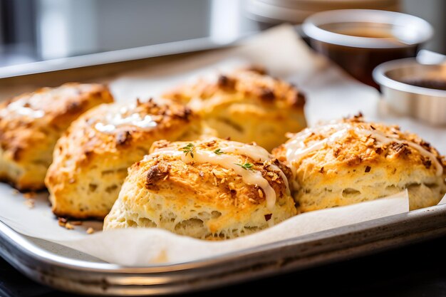 Warm and Freshly Baked Scones on a White Tray