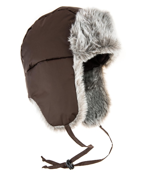 Warm fur cap on a white background