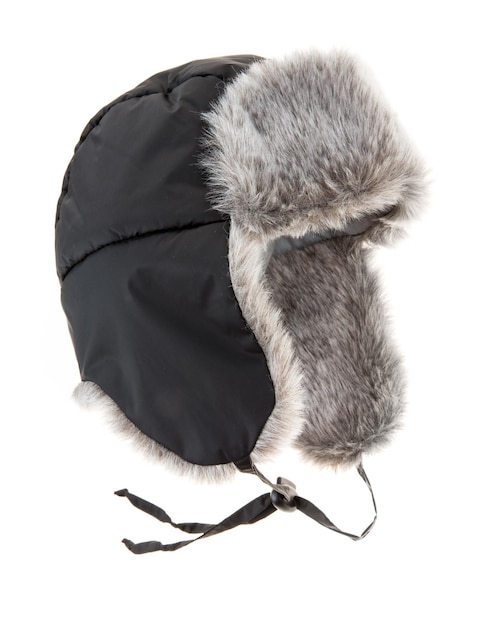 Warm fur cap on a white background