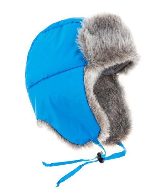 Warm fur cap on a white background