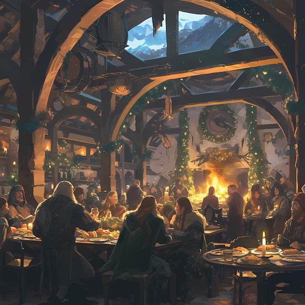 Warm Gathering in a Medieval Hall