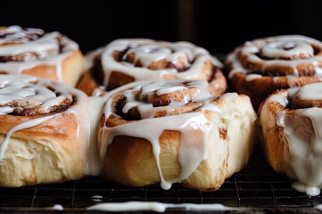 Warm gooey cinnamon buns with icing drizzle