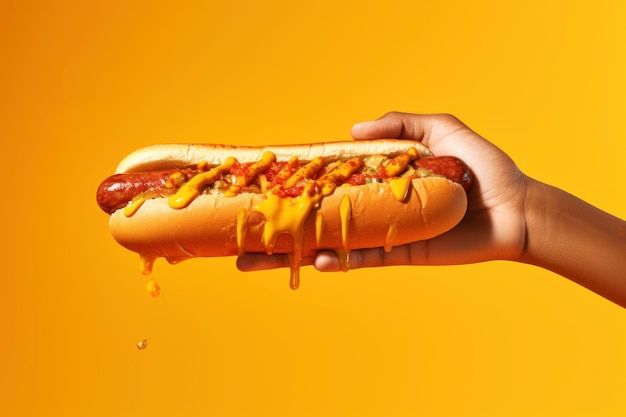 Warm Hand nemen hotdog Worstvoer Genereer Ai