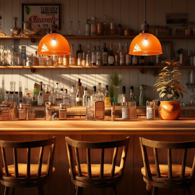Warm indoor bar scene minimalist home decor AI generative