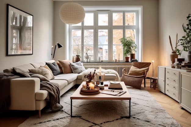 Warm and Inviting Cozy Scandinavian Living Space AI