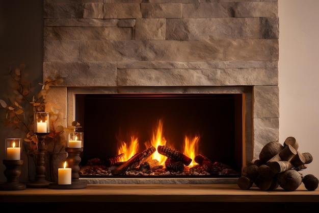 Photo warm and inviting fireplace with crackling flames providing comfort and coziness during the equinox