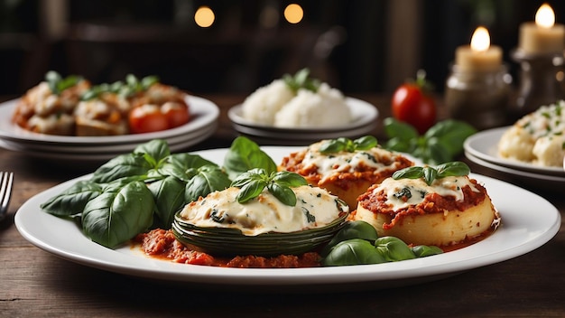 Photo a warm and inviting scene with a veg food plate featuring classic italian comfort dishes such as egg