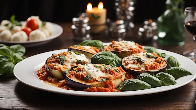 Photo a warm and inviting scene with a veg food plate featuring classic italian comfort dishes such as egg