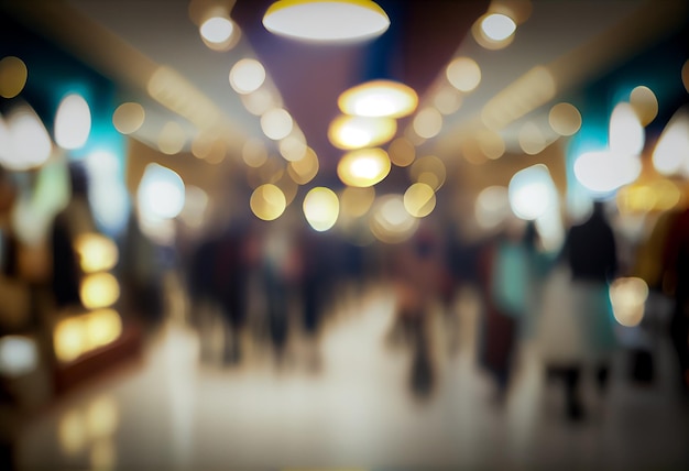 Warm licht Vervaag de lichte achtergrond in de winkel in het winkelcentrum voor zakelijke achtergrond wazig abstracte bokeh in de binnengang Generatieve ai