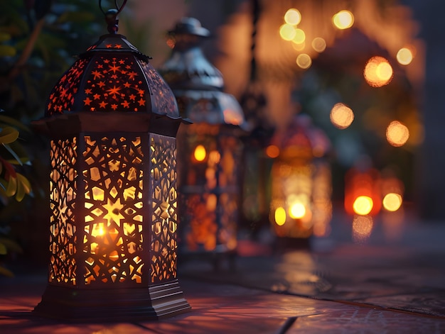 Photo warm light from intricate lanterns ai generated