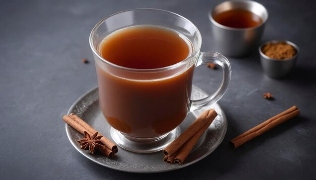 Photo warm masala tea with syrup and winter spices