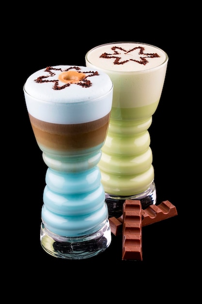 Warm milk shakes with chocolate On dark background