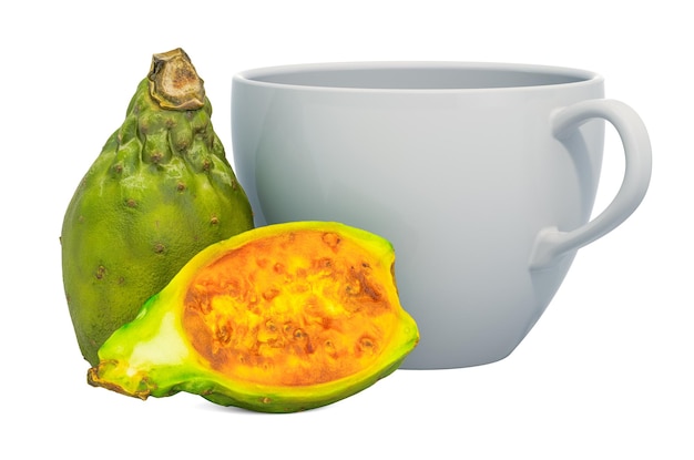 Warm opuntia cactus drink with fresh cactus pears 3D rendering