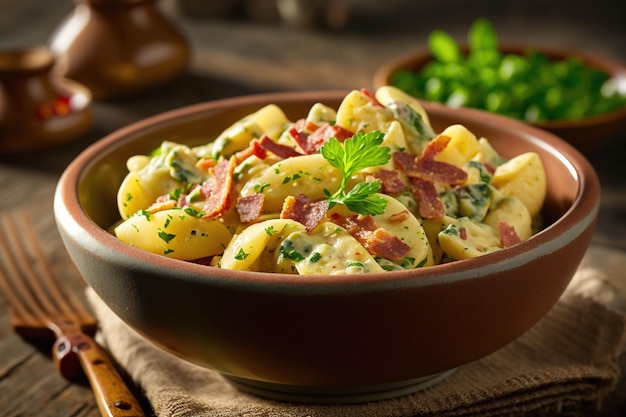 Warm potato salad with becon Generative AI