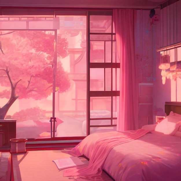 Warm room scene concept background bedroom cat background generative ai